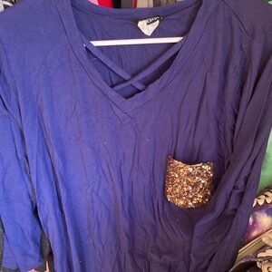 Blue Top with Gold Sequin Pocket